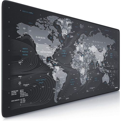 Tapis de souris XXL Speed Gaming-900 x 400 mm-XXL-Sous-main de table grande taille-Amliore la prcision et la vitesse-Antidrapant-Carte du monde Motif tte de loup
