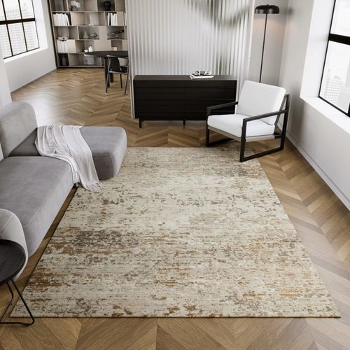 Tapis Design Pure Laine Et Viscose Tons De Beige  Relief 170x240