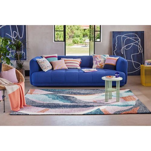 Tapis Fait Main  Poil Ras Motif Abstrait Multicolore 140x200