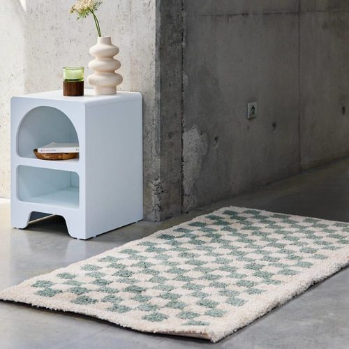 Tapis Intrieur Shaggy 80x150cm Damier Bleu Clair