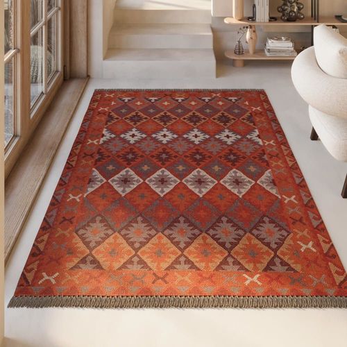 Tapis Kilim Pure Laine Tiss Main Ethnique Chic  Franges 240x340