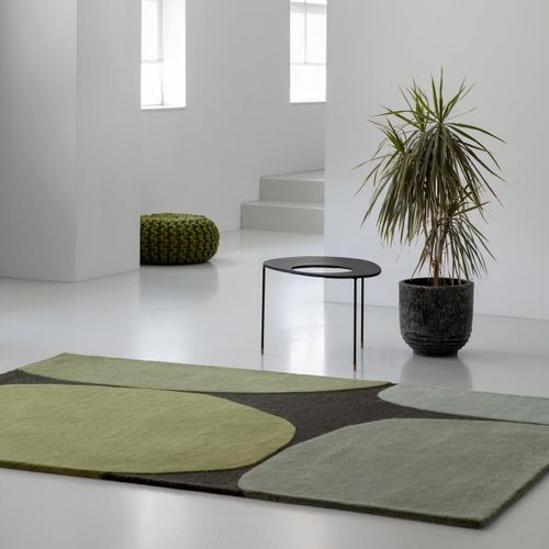Tapis Chambre 160x230 Fait Main En Laine Vert Rectangle Motif Rtro-Vintage