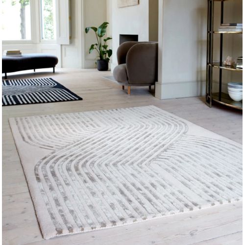Tapis Moderne Tuft Main En Laine Beige 160x230 Cm
