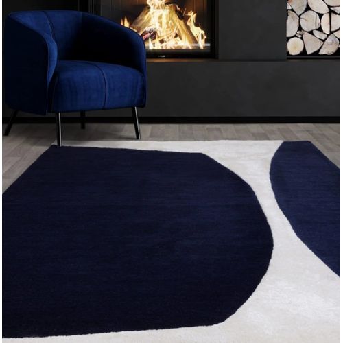 Tapis Moderne Tuft Main En Laine Bleu 160x230 Cm