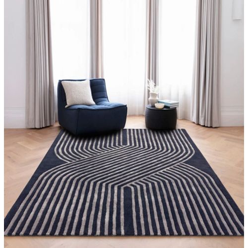 Tapis Moderne Tuft Main En Laine Bleu 160x230 Cm
