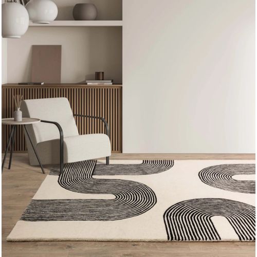 Tapis Moderne Tuft Main En Laine Noir 160x230 Cm