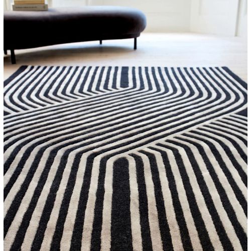 Tapis Moderne Tuft Main En Laine Noir 160x230 Cm
