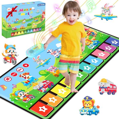 Tapis Musical 1 An Avec 80 Sons, Grand Piano Enfant Avec 10 Animaux Et 10 Voitures, Lumire Douce, Rglage Du Volume  10+ Niveaux, Jouet Bebe 1 An Cadeau Garons Filles 1 2 3 Ans (110cm*45cm).[G1419]