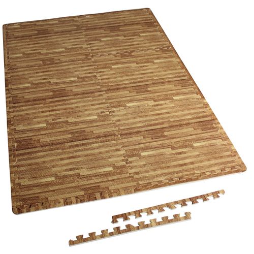 Gorilla Sports - 6 Dalles Carres De Protection + 12 Embouts De Finition - 1,2 Cm D'paisseur - Coloris : Noir, Rouge, Gris, Bleu, Bois Fonc, Bois Clair, Gazon - Couleur : Bois Clair