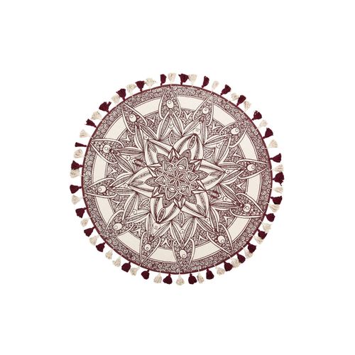 Tapis Rond 120 Cm  Franges Blanc Crme Et Rouge Oltu