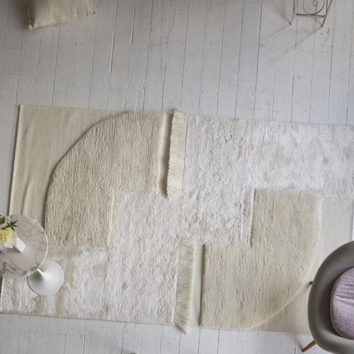 Tapis Grand Salon 250x350 Tiss En Laine Crme Rectangle Motif Uni Bourdel