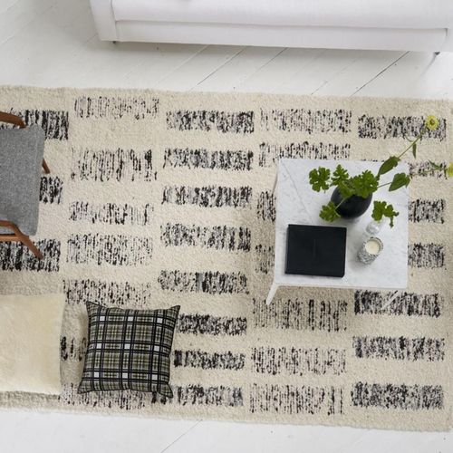 Tapis Grand Salon 250x350 Fait Main En Laine Crme Et Gris Motif Gomtrique