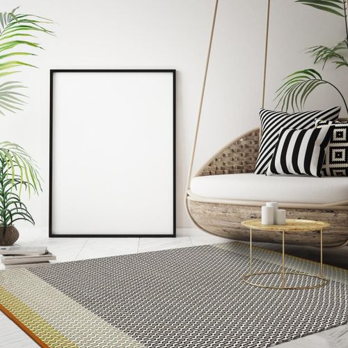 Tapis Salon 200x300 Fait  La Main Beige Et Jaune Rectangle Motif Gomtrique