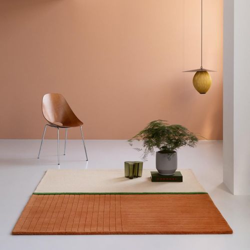 Tapis Salon 250x350 Fait Main En Laine Orange Et Vert Rectangle Motif Simple