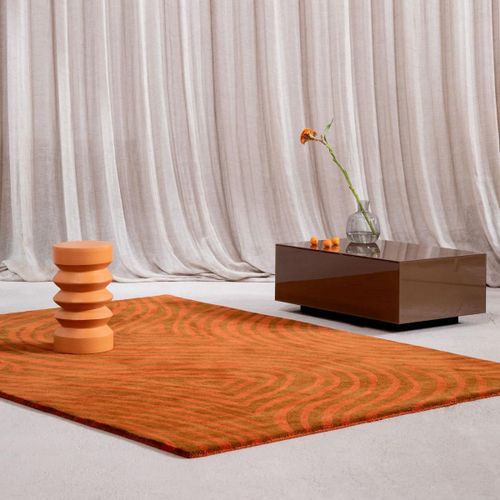 Tapis Salon 160x230 Fait Main En Laine Orange Rectangle Motif Abstrait Groove