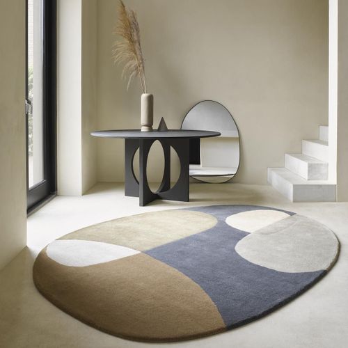 Tapis Bibliothque 250x350 Fait  La Main En Laine Bleu Et Vert Motif Abstrait