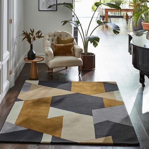 Tapis Chambre 170x240 Fait  La Main En Laine Gris Et Crme Motif Gomtrique
