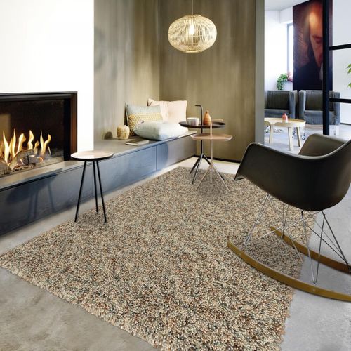 Tapis Longs Poils Shaggy 200x280 Rectangle Tiss Beige Et Gris En Laine