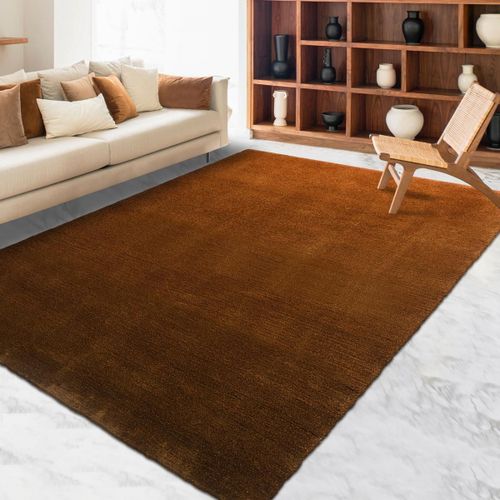 Tapis Salon 170x240 Tuft En Laine Orange Et Marron Rectangle Motif Faux Uni