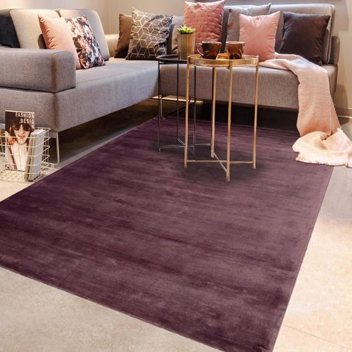 Tapis Salon Tiss  La Main En Viscose Motif Uni Soyeux Violet 235x330