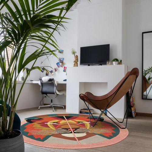 Tapis Open Space 200x200 Fait  La Main En Laine Multicolore Motif Fresque