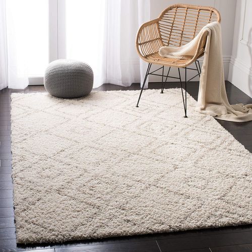 Tapis Shag Pour Salon, Salle  Manger, Chambre  Coucher - Arizona Shag Collection, Tapis  Poil Court, Ivoire Et Beige, 155 X 229 Cm[L489]