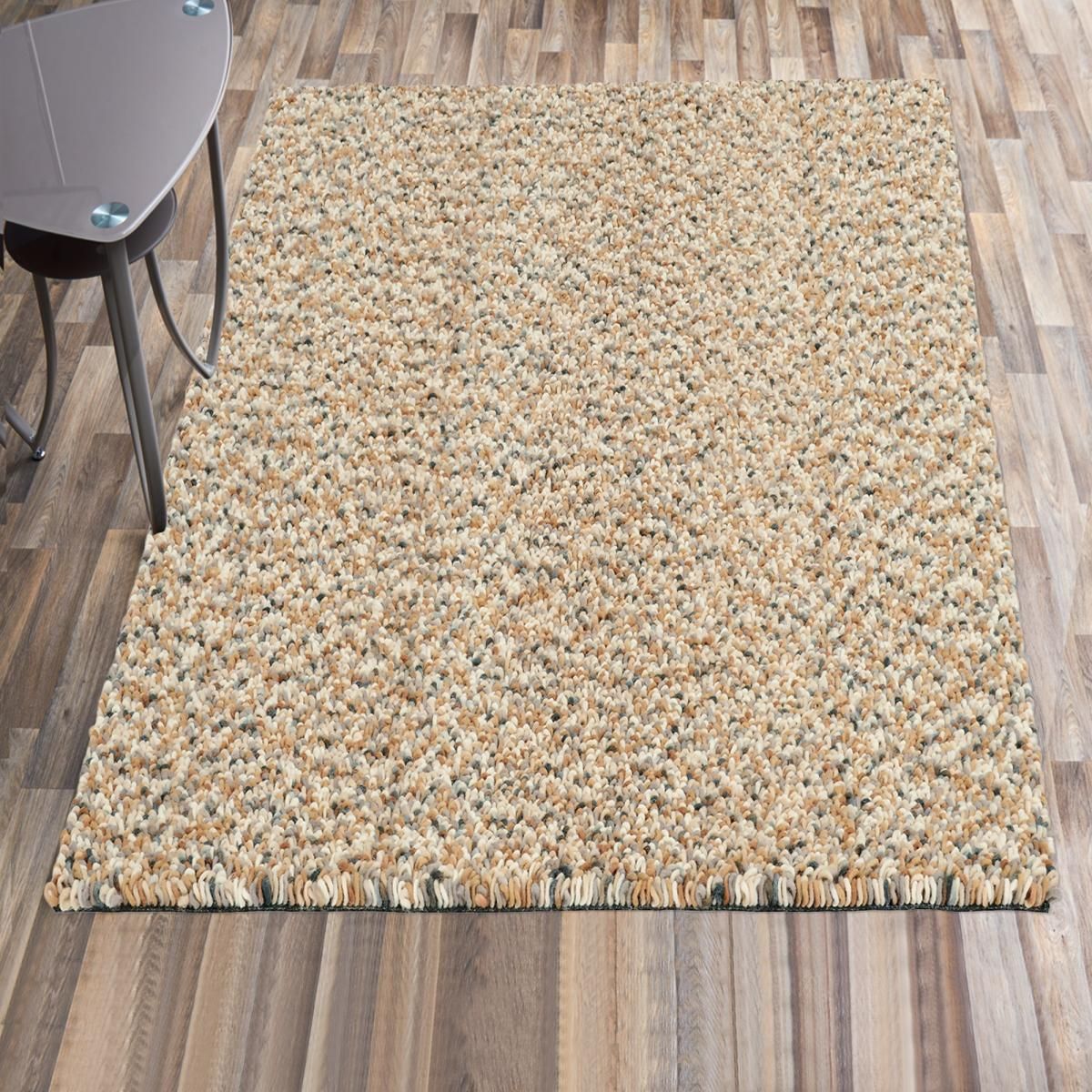 Tapis Longs Poils Shaggy 170x240 Rectangle Tiss Beige Et Bleu En Laine
