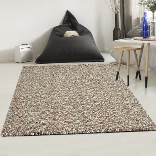 Tapis Longs Poils Shaggy 200x300 Rectangle Tiss Marron Et Bleu En Laine
