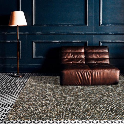Tapis Shaggy 170x240 Rectangle Tiss Bleu Et Crme En Laine Motif Faux Uni Rocks