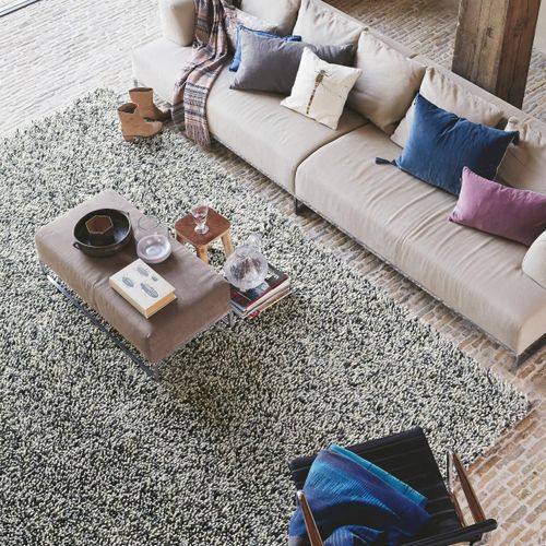Tapis Shaggy 250x350 Rectangle Tiss Gris Et Blanc En Laine Motif Faux Uni Rocks