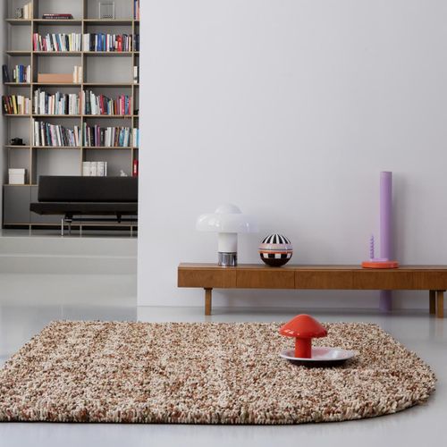 Tapis Shaggy 250x350 Rectangle Tiss Crme Et Marron En Laine Motif Faux Uni