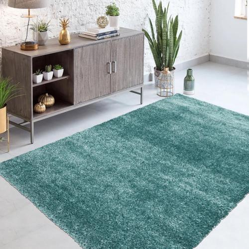 Tapis Shaggy Shaggy Top Bleu 120x170 Oeko Tex En Polyester Doux Et Soyeux