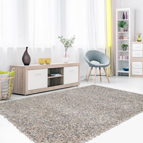 Tapis Shaggy 160x230 Rectangle Tuft Beige En Laine Motif Faux Uni Young