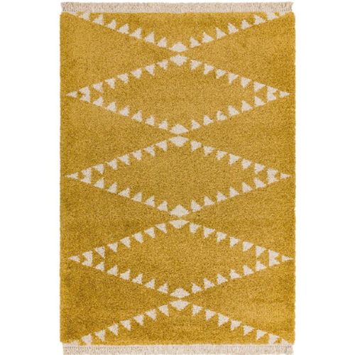 Tapis Style Berbre  Franges Effet Laine Diko 120x170 Cm Jaune Moutarde - Novatrend
