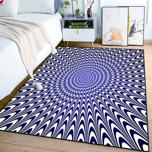 Tapis Vertigo Optique Gomtrique Abstrait Pour Chambre  Coucher,Non-Ald,Dcor De Salon,Tension Vortex Icide 3d Lea Noir Et Blanc,Polymres De Sol - Type Style E-50x80cm (20x31in)