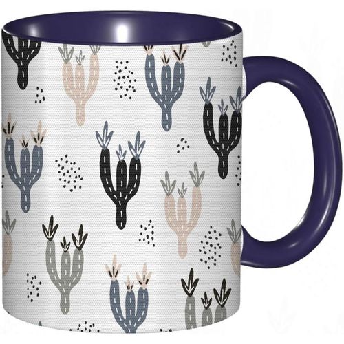 Tasse A Cafe Cactus Plantes Exotiques Saguaro Avec Des Fleurs Dans Un Style Doodle Art Graphique Botanique Tropical.Impression Bleu Noir | Tasse Coloree Pour Le Bureau La Maison Le The Le Cafe