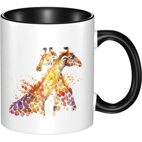 Tasse A Cafe De Couleur Amusante - Tasses A Girafes Aquarelle - Larges Tasses A The - Cafe Et Chocolat Chaud 330ml