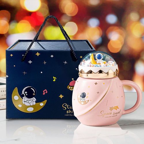 Tasse  Caf De Grande Capacit Avec Couvercle, Pour Couples, Figurine D'astronaute En Cramique, Bouteille De Lait, Cadeau De Nol Et Du Nouvel An