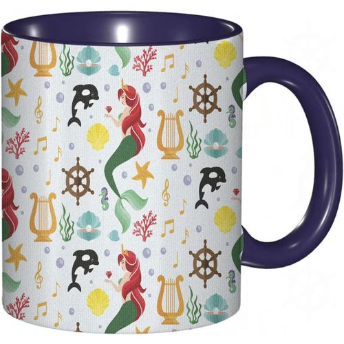 Tasse A Cafe Fille Aux Cheveux Rouges Notes De Harpe Coquillages Et Baleines Diverses Compositions Aquatiques.Impression Jaune Vert | Tasse Coloree Pour Le Bureau La Maison Le The Le Cafe