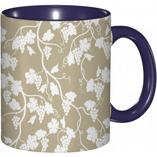Tasse A Cafe Theme Vignoble Avec Silhouette De Vignes Et Grappe De Raisin Imprimee, Tasse Coloree Pour Le Bureau, La Maison, Le The Et Le Cafe