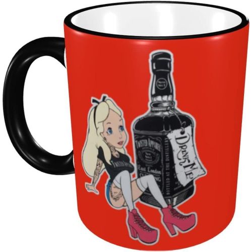 Tasse D'imitation Alice Au Pays Des Merveilles, Rsistante  La Chaleur/Au Froid, Grande Capacit, Tasse  Caf En Poterie, Cadeau D'anniversaire Unique, 330ml, Noir