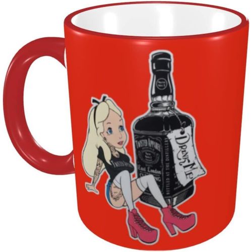 Tasse D'imitation Alice Au Pays Des Merveilles, Rsistante  La Chaleur/Au Froid, Grande Capacit, Tasse  Caf En Poterie, Cadeau D'anniversaire Unique, 330ml, Rouge