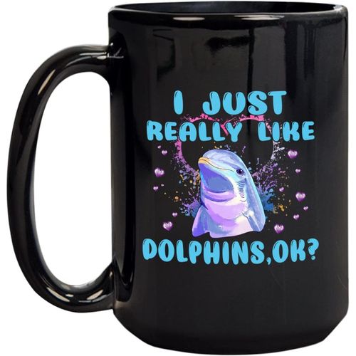 Tasse Graphique I Just Really Like Dolphins, Idees Cadeaux, Tasse A The En Ceramique, Tasse A Chocolat Chaud, Adaptee A La Maison Et Au Bureau 330ml
