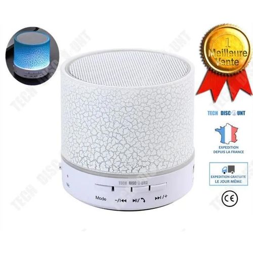 TD Mini haut-parleur bluetooth color, avec lumires LED motifs craquels portable mini enceinte audio blanche avec lumires bleu