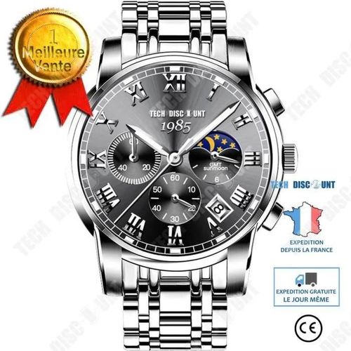 Td Montre Hommes Multifonctionnel Montre  Quartz Mode Affaires Calendrier Chronographe Lumineux Phase De Lune Montre tanche