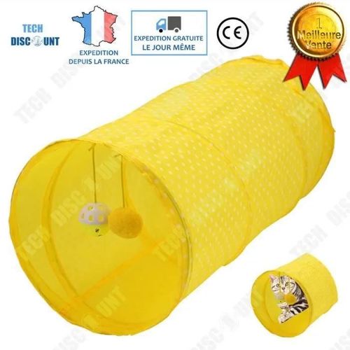 Td Tunnel Pour Chat Adulte Jouet Jardin Jaune Deux Voies Pliable Chaton Chiot Lapin Avec Deux Boules Suspendues Litire Polyester