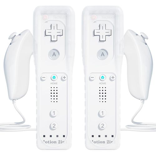 Techken 2 Pice Manette De Wii Avec Manette Nunchuck,Contrleur De Wii Tlcommande Controller Pour Wii Remote Motion Plus Intgr Avec Contrleur Nunchuk tui En Silicone Dragonne Pour Wii (Blanc)