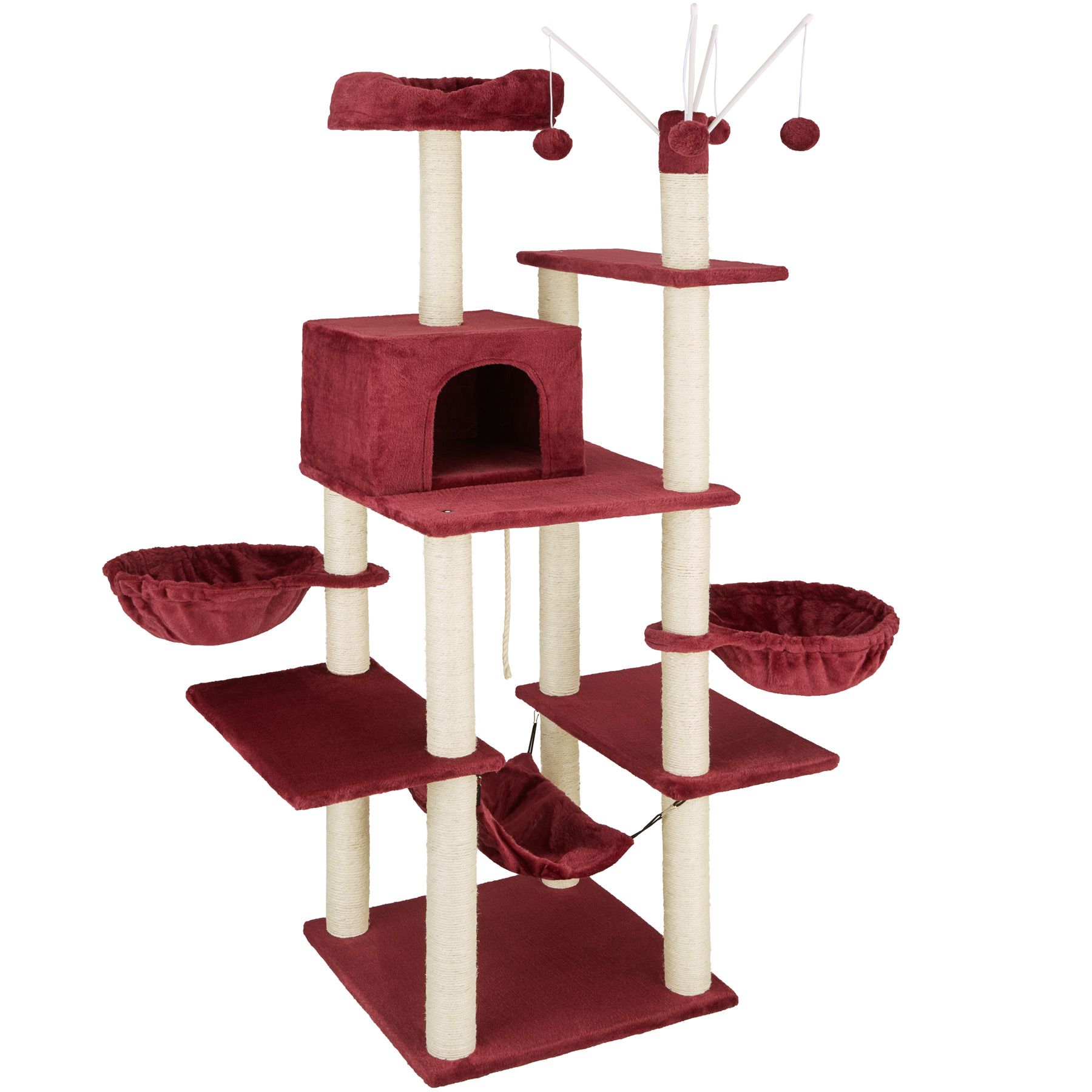 Tectake Arbre A Chat Chaton 165 Cm Lilou Griffoir Cabane Hamac Jouet Rouge Rakuten