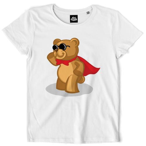 Teetown - T Shirt Femme - Super Nounours - Cool Superman Peluche Drle Mignon Humour - 100% Coton Bio