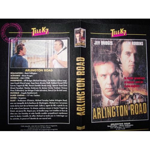 Tele K7 Jaquette Du Film.Arlington Road(1998).Ralisation.Mark Pellington Avec Jeff Bridges Tim Robbins Joan Cusak Hope Davis Robbert Gosset